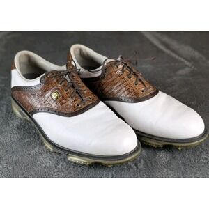 FOOTJOY DRYJOYS TOUR Size 12 Soft Spiked White Brown 53612 Golf Shoes Men's